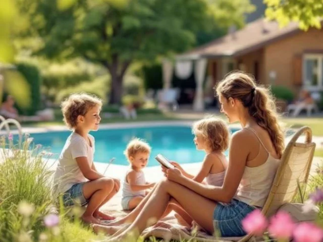 Famille Vacances Printemps Maman Solo Avec Formes De Marque Vdg